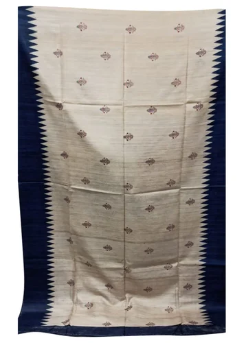 Printed Off White Tussar Silk Sarees