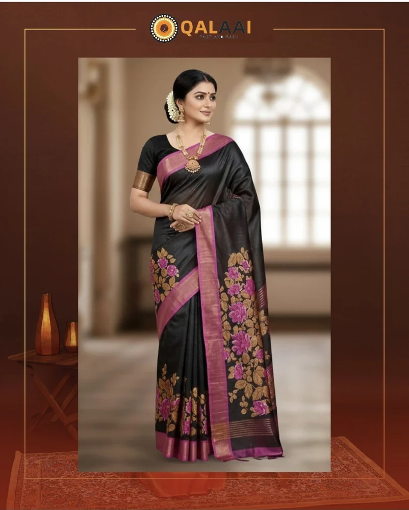 Tussar Silk Jamdani Printed Saree (Ghicha Tussar)