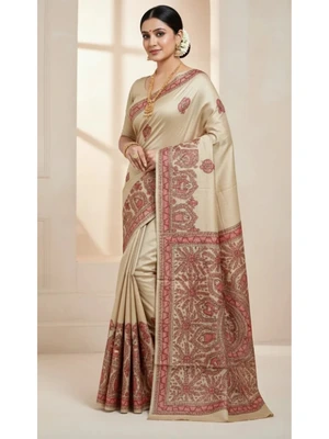Tussar Handwoven, Handpainted Silk Saree