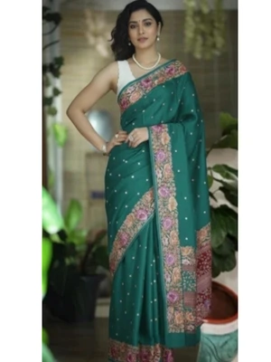 Pure Tussar Silk Saree Bhagalpuri Style With Embroidery & Zari Border For Party Wear
