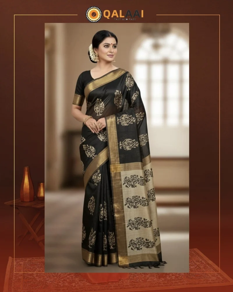 Pure Tussar Silk Saree with Printed Work