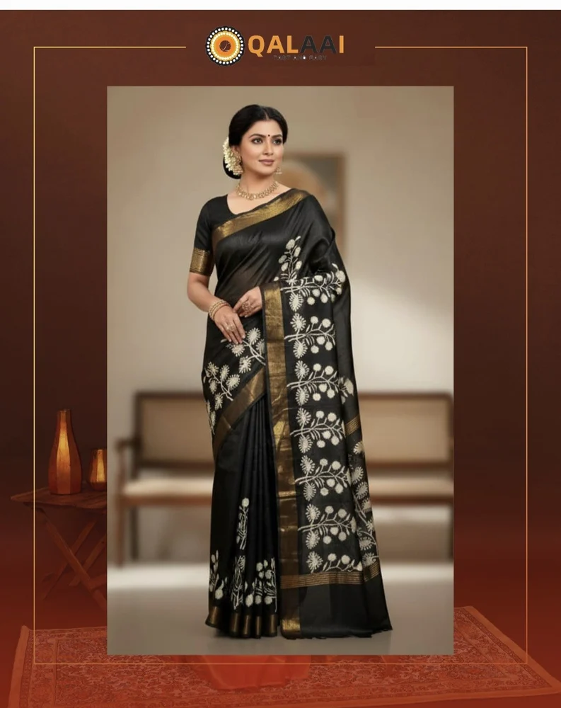 Hand Painted Tussar Silk Blend Party Wear Saree