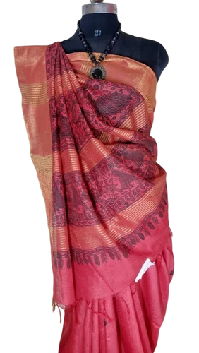 Ladies Printed Bhagalpuri Tusser Silk Saree