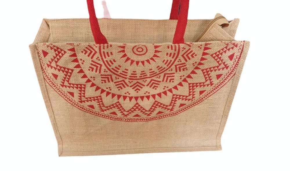 Brown Madhubani Art Print Laptop Jute Bag, 11 Inch