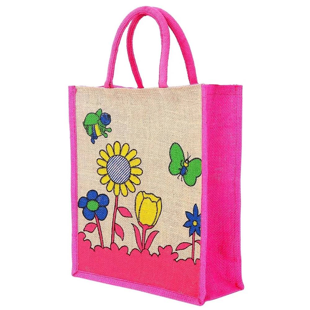 Red Pink Printed Jute Bags
